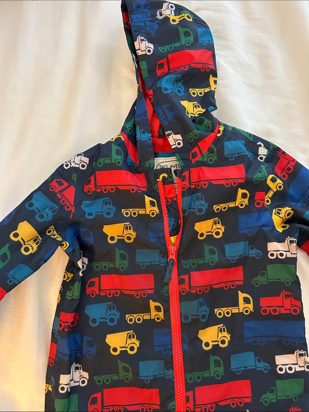 Kids Hooded Rain Suit with Colorful Trucks